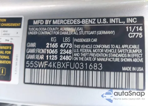 2015 Mercedes-Benz C 300 Sport 4Matic from USA, damaged, VIN 55SWF4KBXFU031683